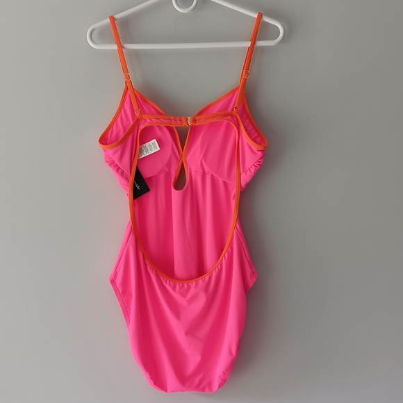 NEW Kate Spade One Piece Swimsuit Radiant Pink Orange Low Back Keyhole Size XL - Picture 2 of 10